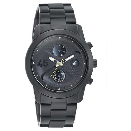 Fastrack Go Skate Quartz Multifunction Black Dial Stainless Steel Strap Watch for Guys