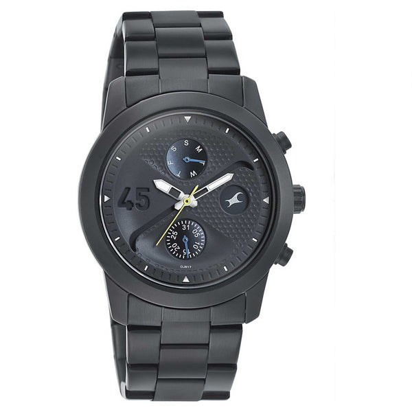 Fastrack Go Skate Quartz Multifunction Black Dial Stainless Steel Strap Watch for Guys
