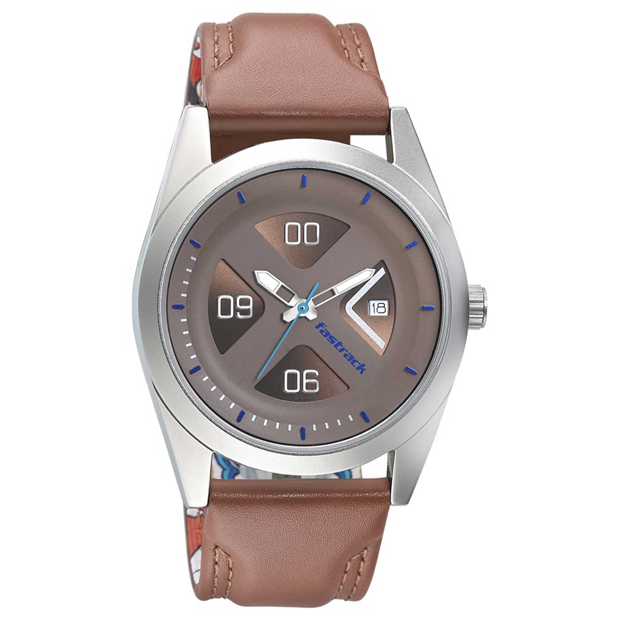 Fastrack Go Skate Quartz Analog with Date Blue Dial Leather Strap Watch for Guys