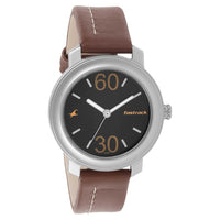 Fastrack Quartz Analog Grey Dial Leather Strap Watch for Guys