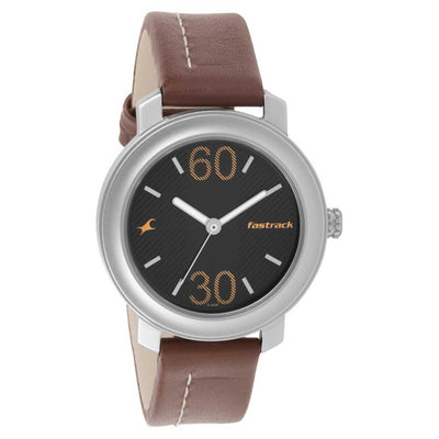 Fastrack Quartz Analog Grey Dial Leather Strap Watch for Guys