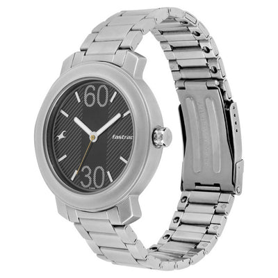 Fastrack Quartz Analog Black Dial Stainless Steel Strap Watch for Guys