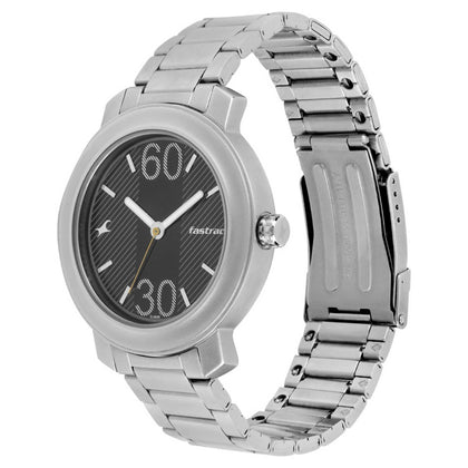 Fastrack Quartz Analog Black Dial Stainless Steel Strap Watch for Guys