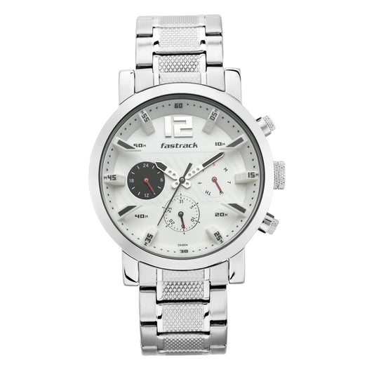 Fastrack Fastfit Quartz Multifunction White Dial Stainless Steel Strap Watch for Men