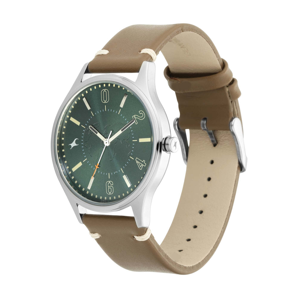 Fastrack Tripster Quartz Analog Green Dial Leather Strap Watch for Guys