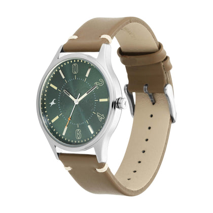Fastrack Tripster Quartz Analog Green Dial Leather Strap Watch for Guys