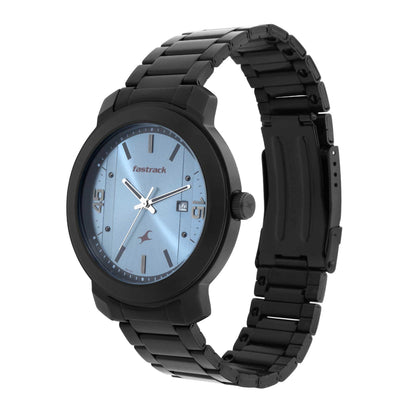 Fastrack Bare Basics Quartz Analog with Date Blue Dial Stainless Steel Strap Watch for Guys