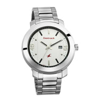 Fastrack Bare Basics Quartz Analog with Date White Dial Stainless Steel Strap Watch for Guys