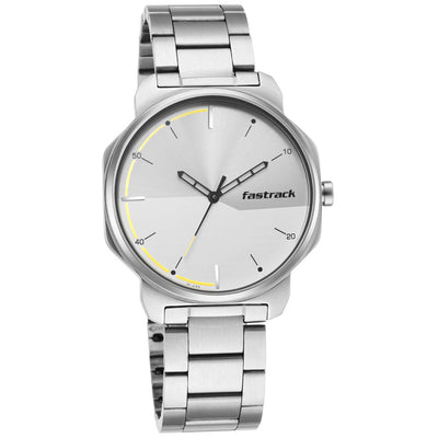 Fastrack Stunners Quartz Analog Silver Dial Metal Strap Watch for Men