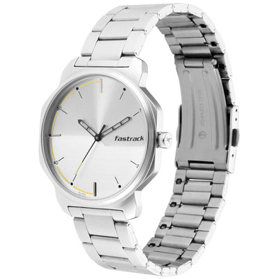 Fastrack Stunners Quartz Analog Silver Dial Metal Strap Watch for Men