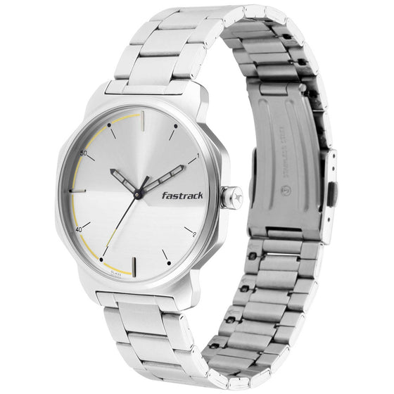 Fastrack Stunners Quartz Analog Silver Dial Metal Strap Watch for Guys