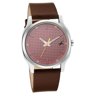 Fastrack Red Dial Brown Leather Strap Analog Watch for Men