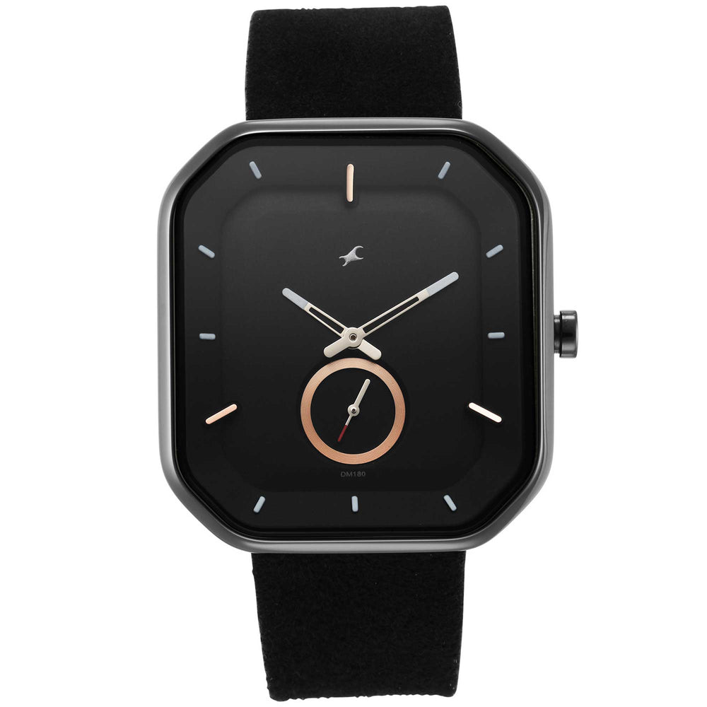 Fastrack Black Rectangle Dial Leather Strap Analog Watch for Men