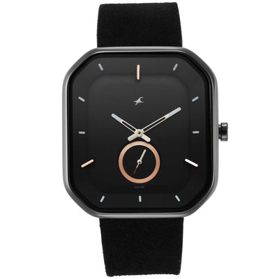 Fastrack Black Rectangle Dial Leather Strap Analog Watch for Men