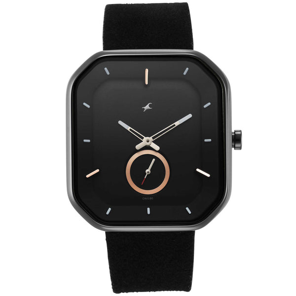 Fastrack Black Rectangle Dial Leather Strap Analog Watch for Men