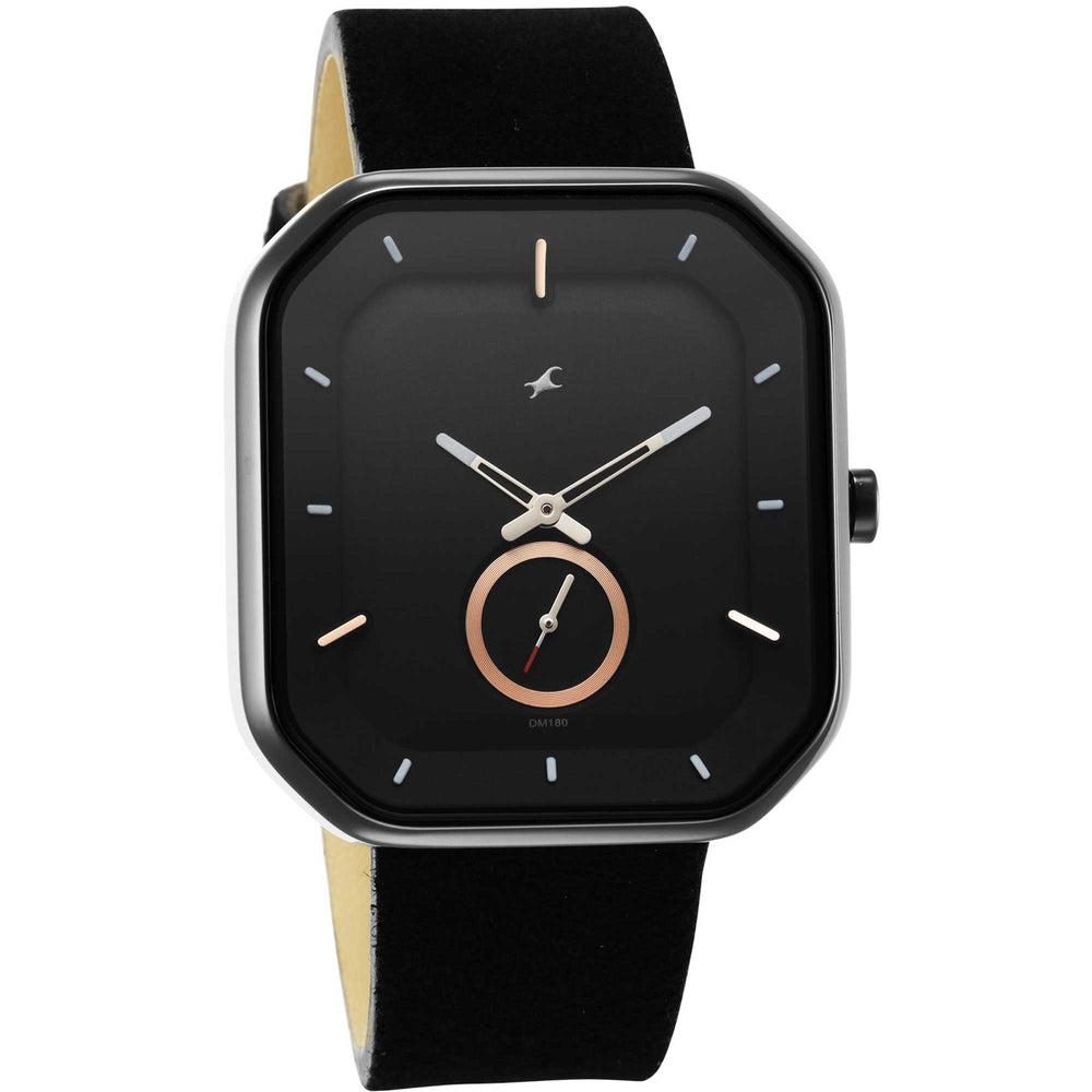 Fastrack Black Rectangle Dial Leather Strap Analog Watch for Men