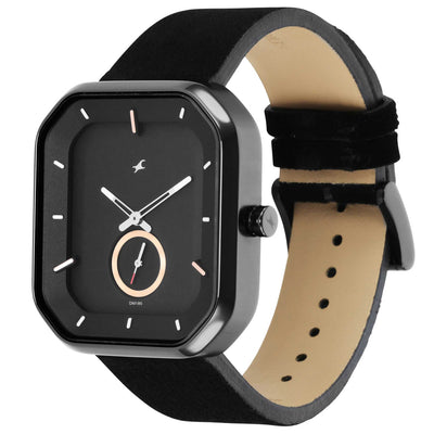 Fastrack Black Rectangle Dial Leather Strap Analog Watch for Men