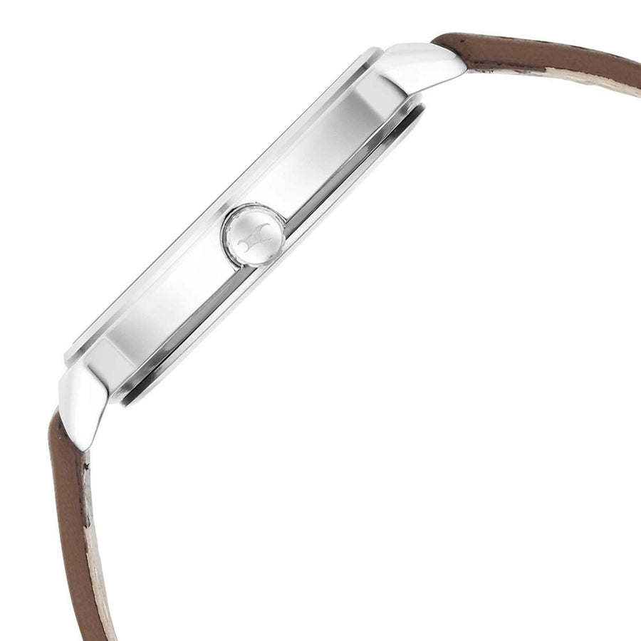 Fastrack Stunners Quartz Analog Grey Dial Brown Leather Strap Watch For Guys