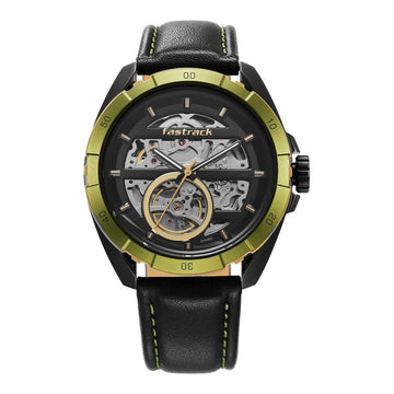 Fastrack Automatics Black Dial Leather Strap Watch for Guys