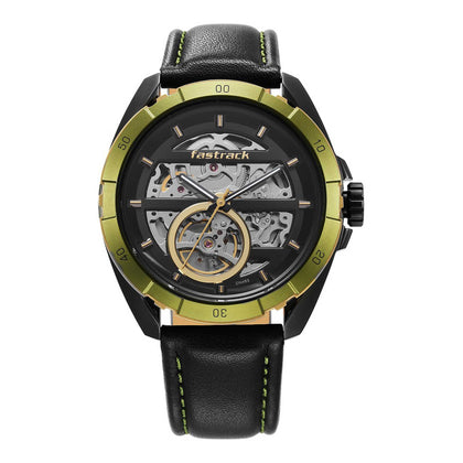 Fastrack Automatics Black Dial Leather Strap Watch for Guys