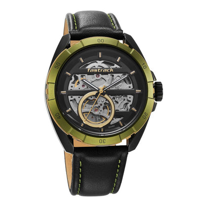 Fastrack Automatics Black Dial Leather Strap Watch for Guys