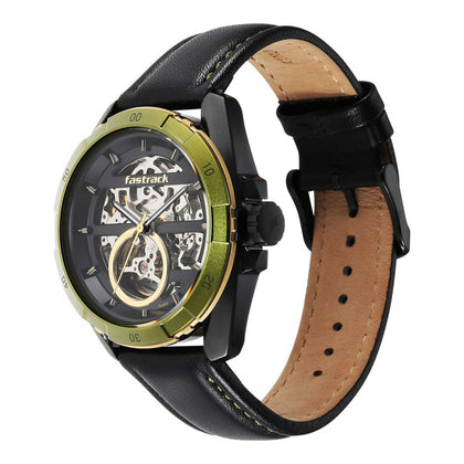Fastrack Automatics Black Dial Leather Strap Watch for Guys