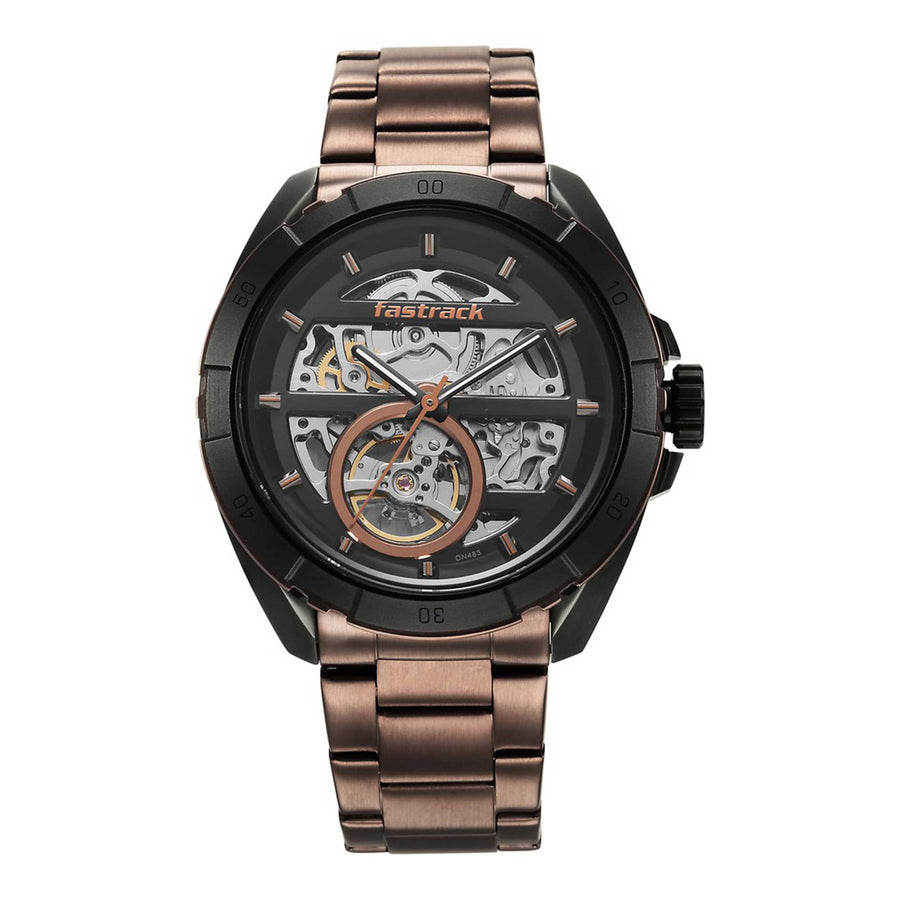 Fastrack Automatics Black Dial Brown Stainless Steel Strap Watch For Guys
