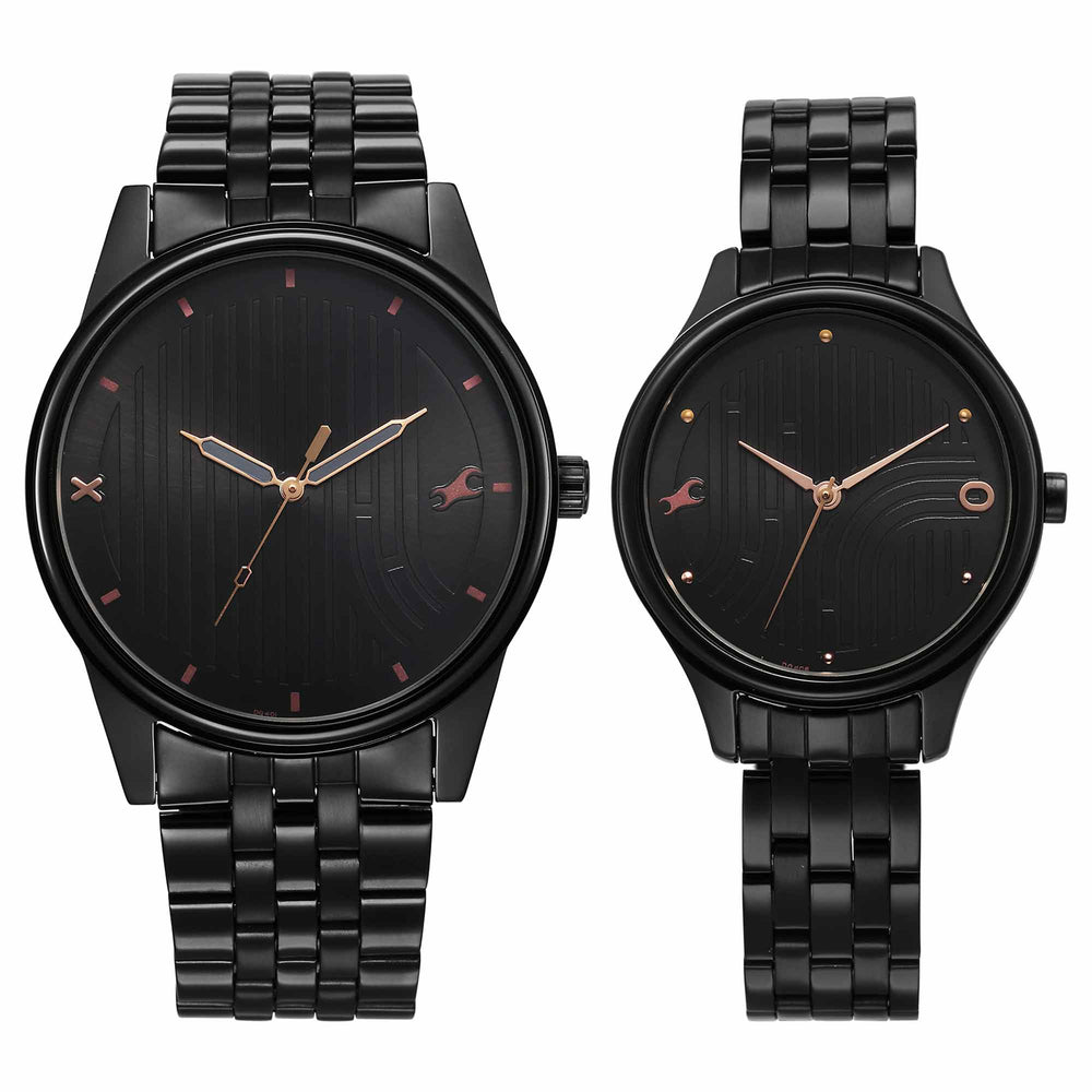 Fastrack Black Dial Metal Strap Analog Watch for Couple