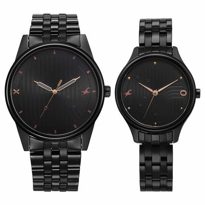 Fastrack Black Dial Metal Strap Analog Watch for Couple