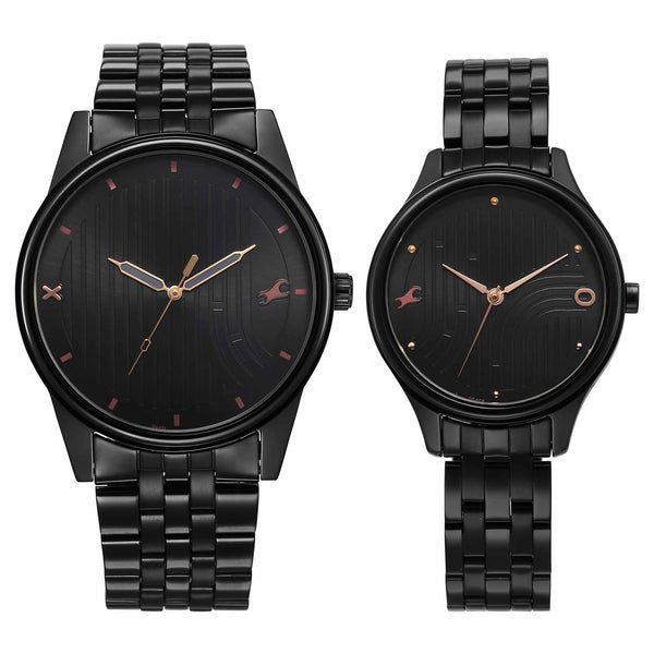Fastrack Black Dial Metal Strap Analog Watch for Couple