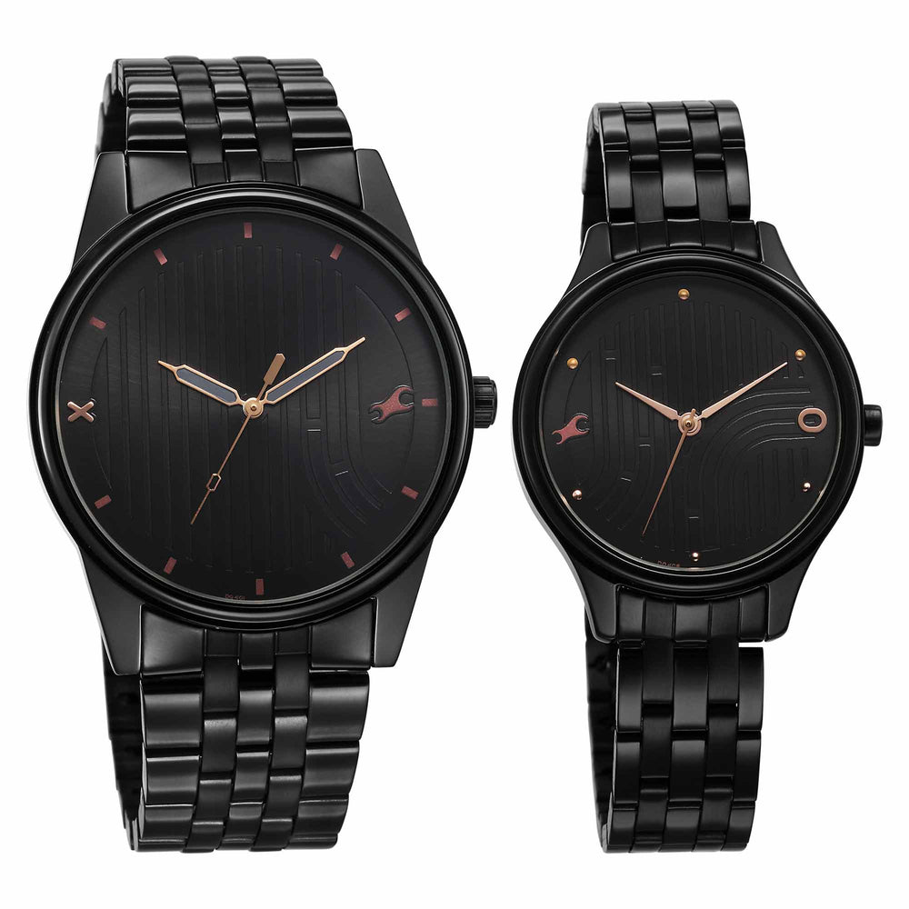 Fastrack Black Dial Metal Strap Analog Watch for Couple