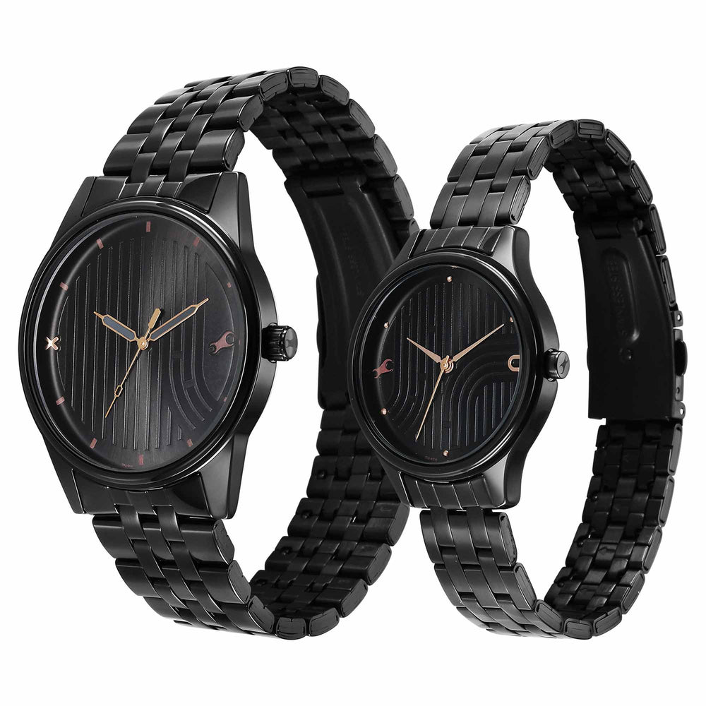 Fastrack Black Dial Metal Strap Analog Watch for Couple