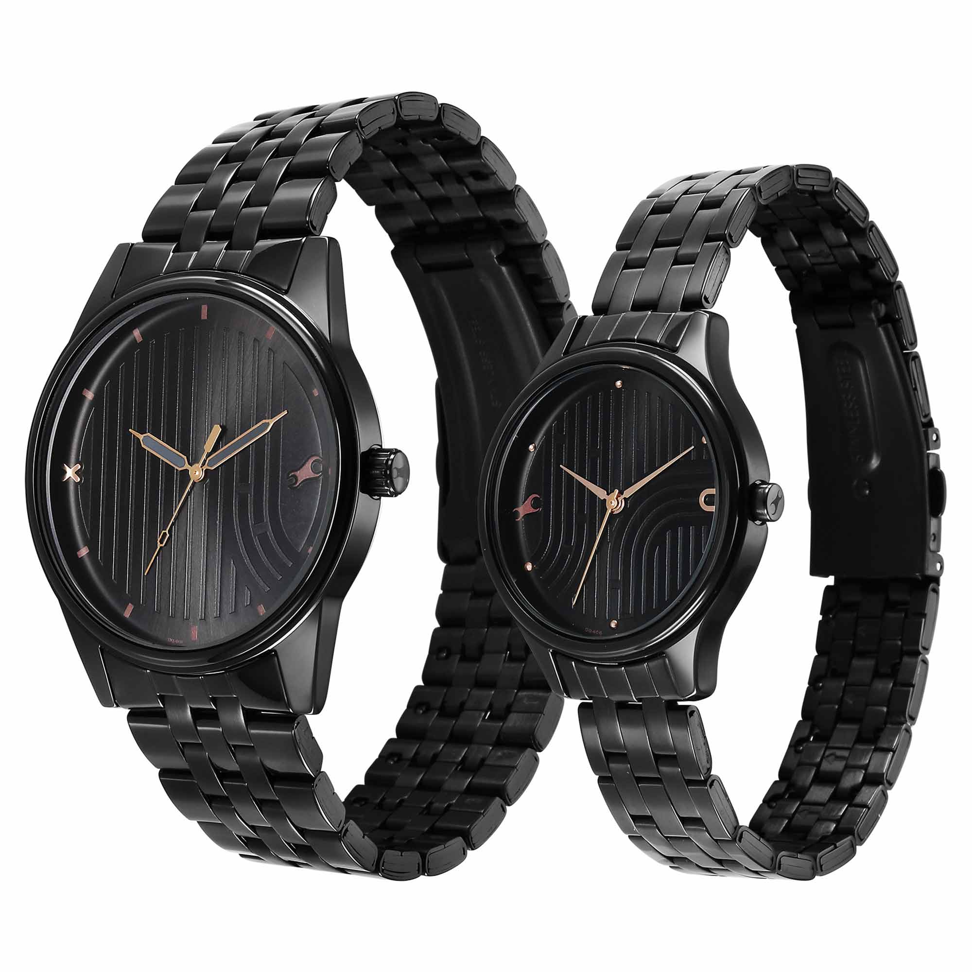 Fastrack Black Dial Metal Strap Analog Watch for Couple