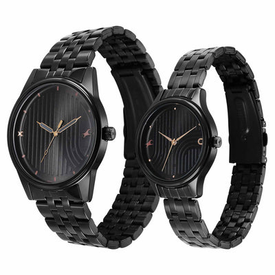 Fastrack Black Dial Metal Strap Analog Watch for Couple