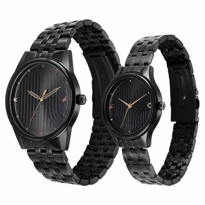 Fastrack Mixmatched Quartz Analog Black Dial With Black Metal Strap Watch For Couple