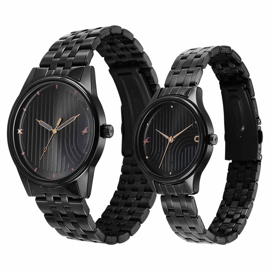 Fastrack Black Dial Metal Strap Analog Watch for Couple