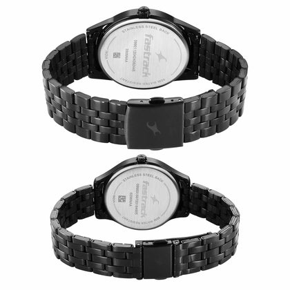 Fastrack Mixmatched Quartz Analog Black Dial With Black Metal Strap Watch For Couple