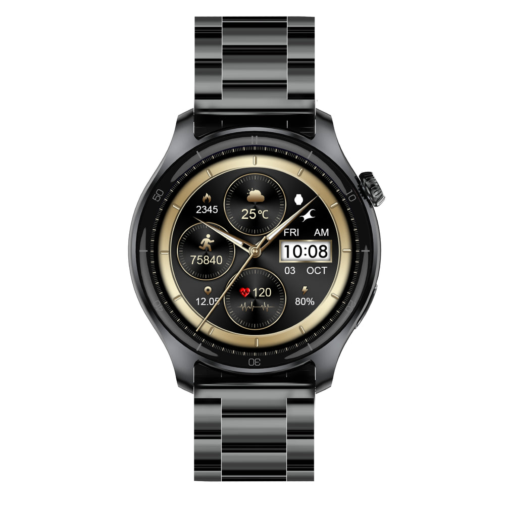 Fastrack Elite Smartwatch with a 1.43″ HD round display, always-on display (AOD), Bluetooth calling, weather updates, Daily Activity Tracking for Unisex