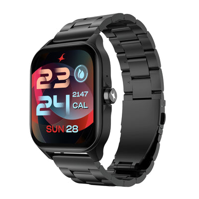 Fastrack Black 1.97-inch Amoled screen, Bluetooth Calling, Live App synchronization Stainless Steel Smart Watch for Unisex