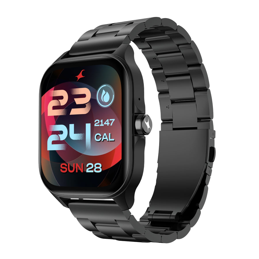 Fastrack Black 1.97-inch Amoled screen, Bluetooth Calling, Live App synchronization Stainless Steel Smart Watch for Unisex