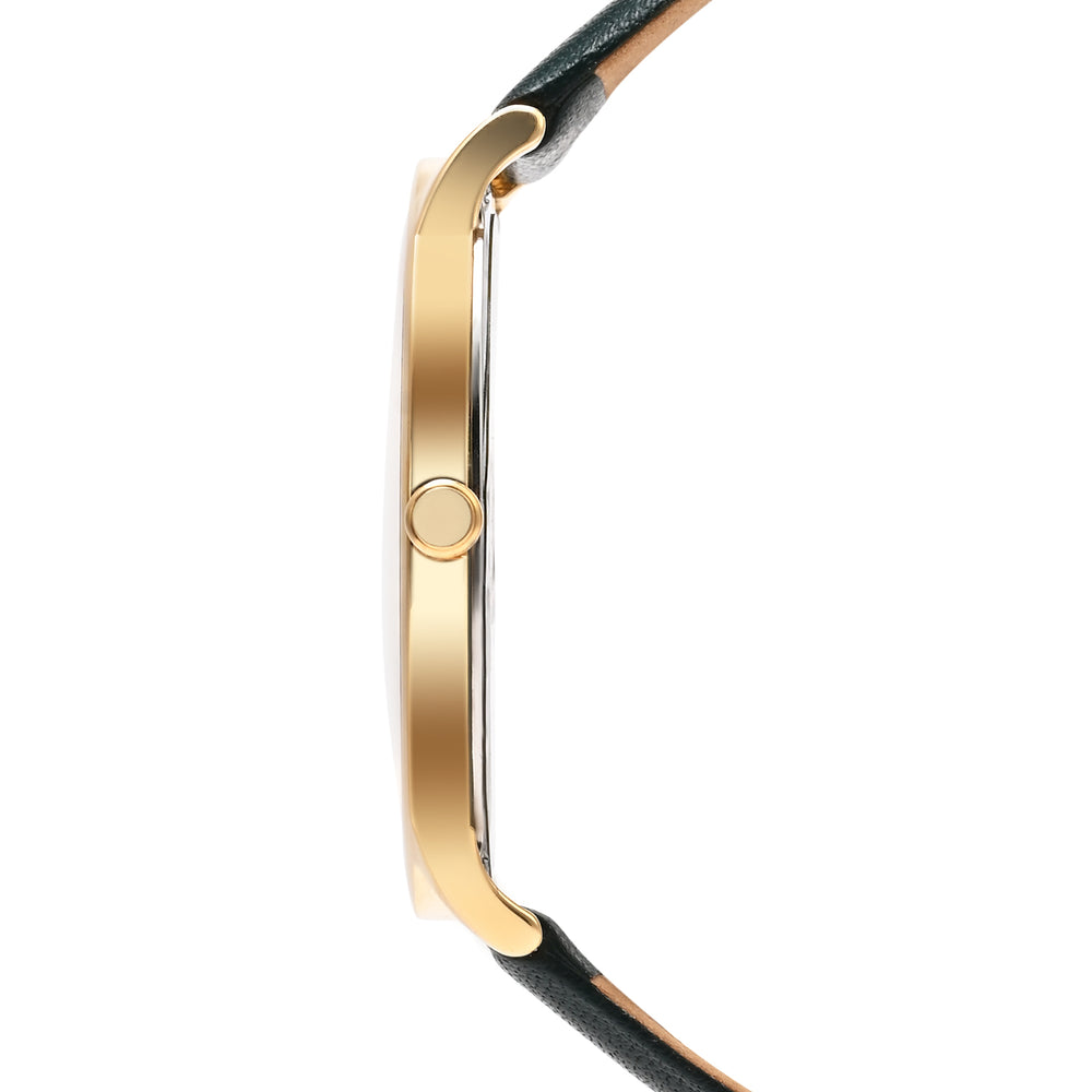 Titan Nebula 18K Gold Dial Green Leather Strap Analog with Date Watch for Men
