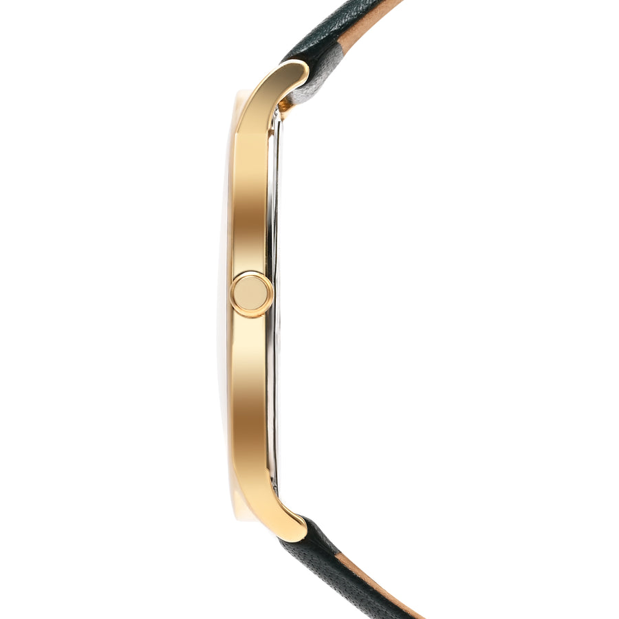 Titan Nebula 18K Gold Dial Green Leather Strap Analog with Date Watch for Men
