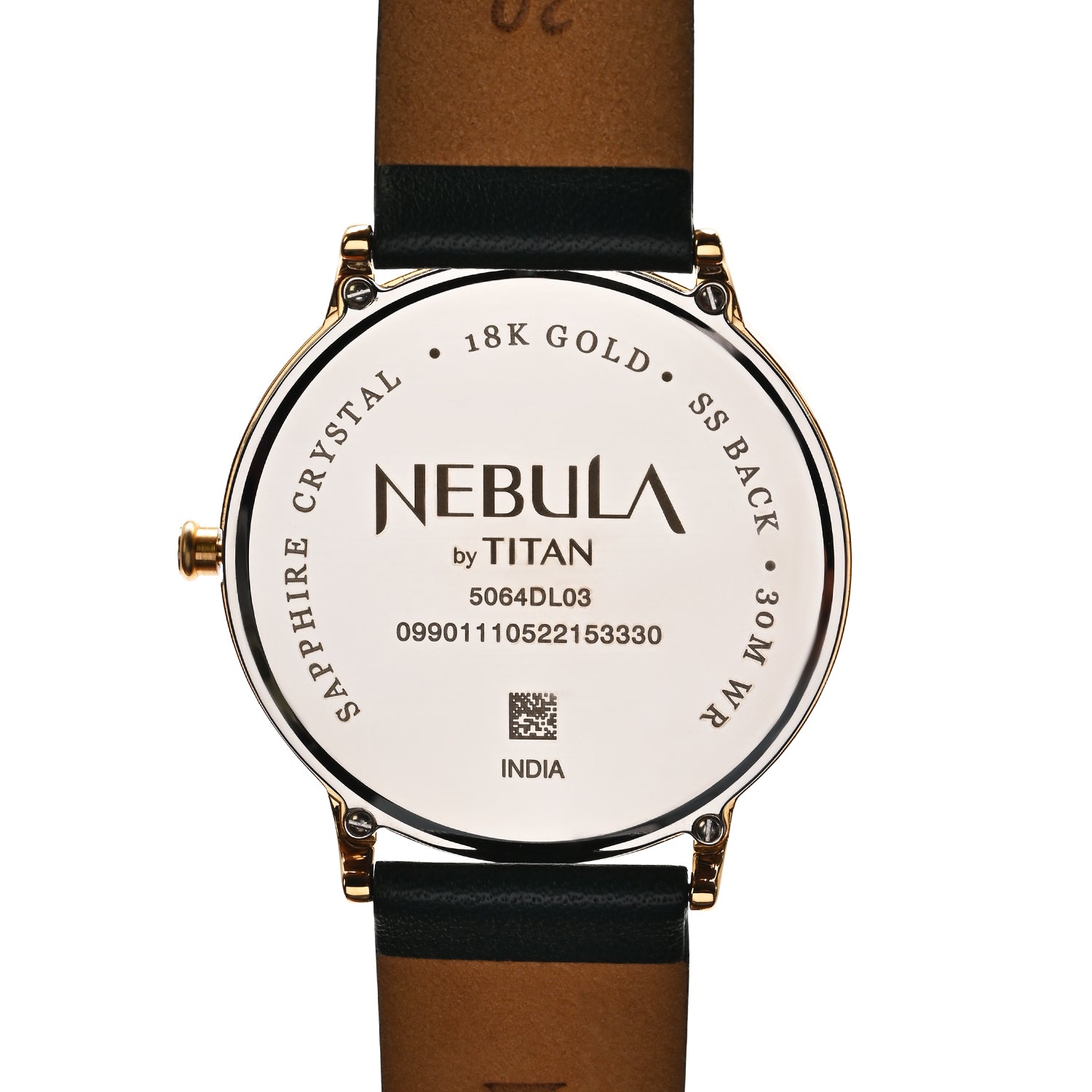 Titan Nebula 18K Gold Dial Green Leather Strap Analog with Date Watch for Men