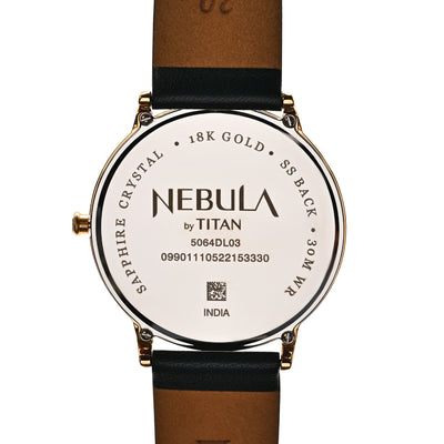 Titan Nebula 18K Gold Dial Green Leather Strap Analog with Date Watch for Men