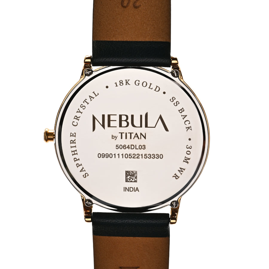 Titan Nebula 18K Gold Dial Green Leather Strap Analog with Date Watch for Men