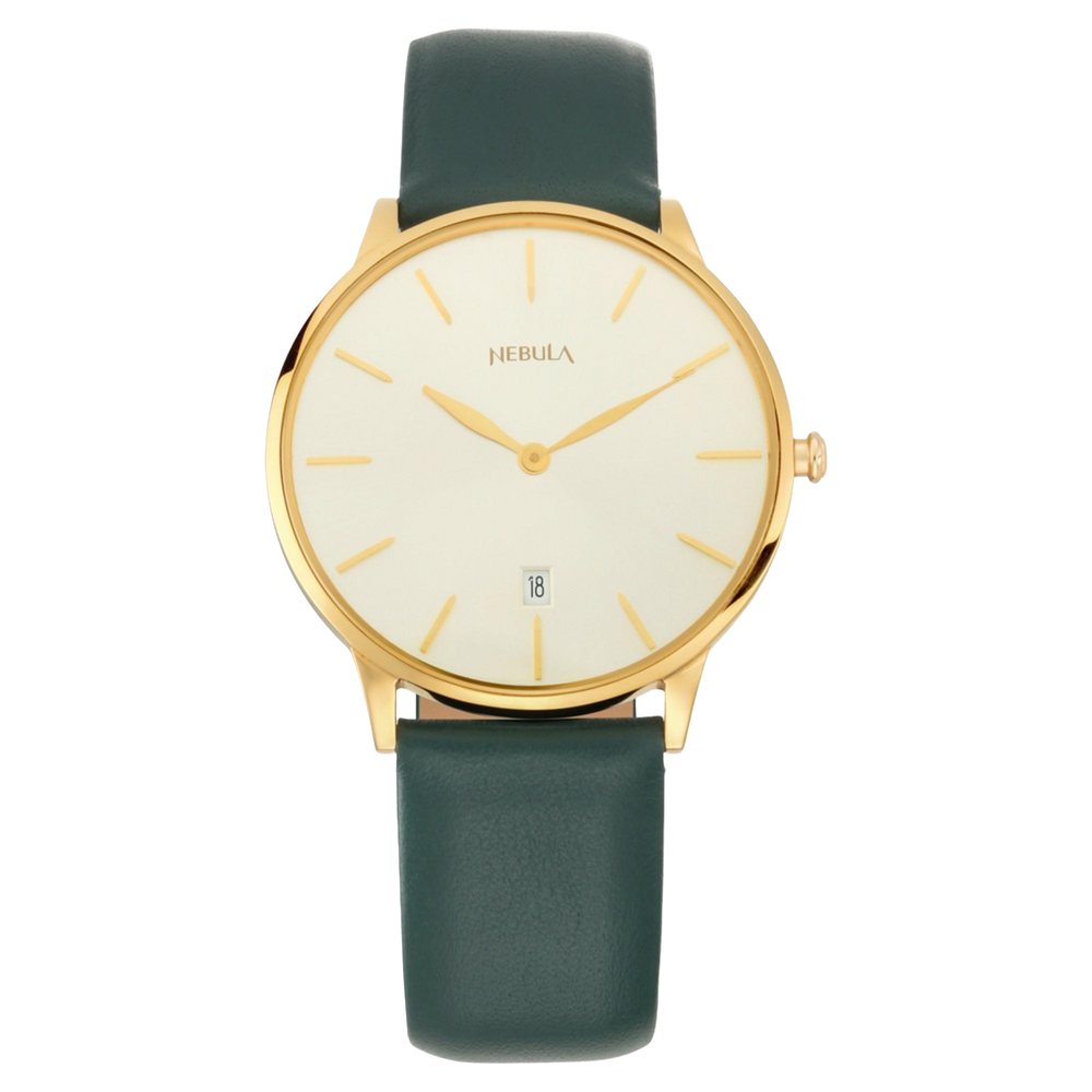 Titan Nebula Lustre 18k Gold Analog Leather Strap Watch for Men