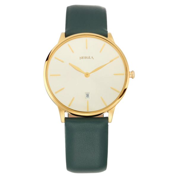 Titan Nebula Lustre 18k Gold Analog Leather Strap Watch for Men