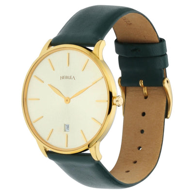 Titan Nebula Lustre 18k Gold Analog Leather Strap Watch for Men