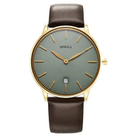 Titan Nebula 18K Gold Dial Brown Leather Strap Analog with Date Watch for Men