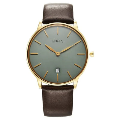 Titan Nebula 18K Gold Dial Brown Leather Strap Analog with Date Watch for Men
